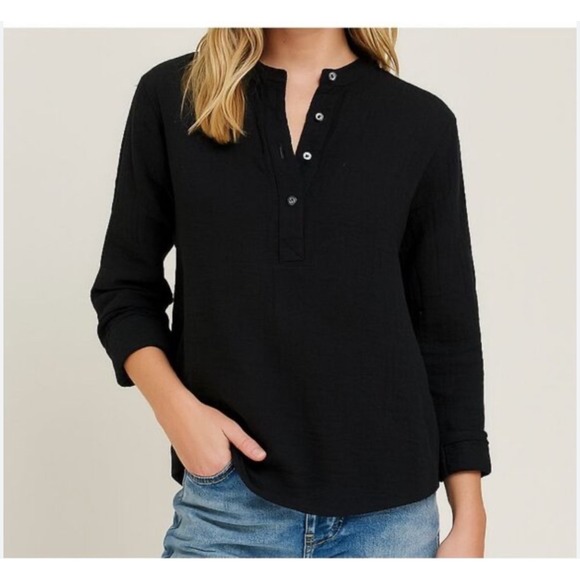 Jenni Kayne Tops - Jenni Kayne Cypress Henley Top Black Cotton Gauze Women's Size S Minimalist Chic